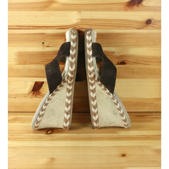 UGG Women's Suede Wedge Sandals Fur lined Brown Size 8 Shoes Slip Ons 1689 - Picture 5 of 8